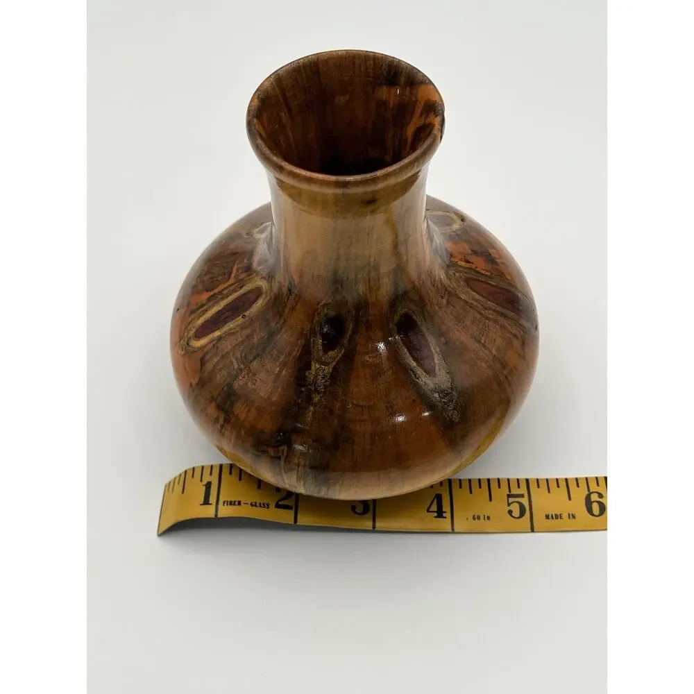 VTG Rare Norfolk Island Pine Hand Turned Wood Vase By D. Van Doren Artist signed